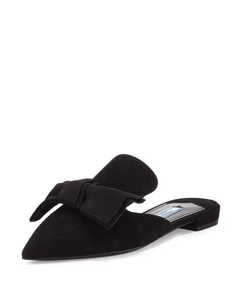 prada suede bow mule flat|designer prada slides.